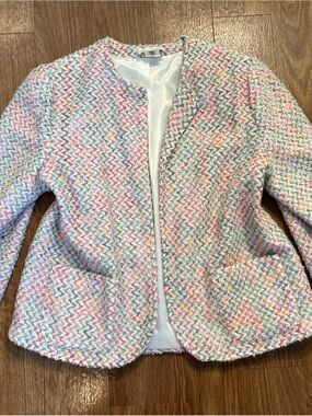 Vintage Mohair Tweed Blazer Jacket Pastel Fuzzy Oversized Cottagecore Medium